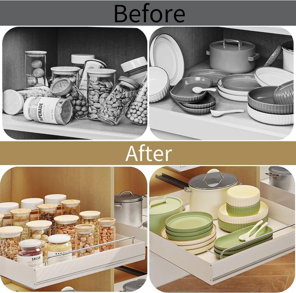 MINGLING 2 Pack Pull Out Cabinet Organizer, Stainless Steel White