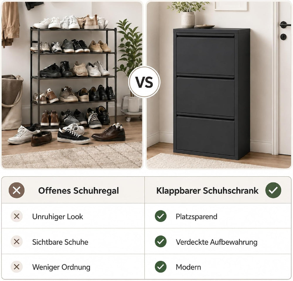 Flip Drawer Shoe Cabinet, Storage Organizer, Freestanding Shoe Rack, Wall Mou...