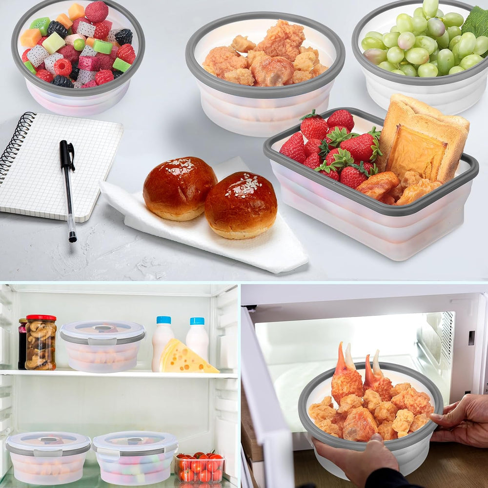 Dandat 12 Silicone Collapsible Food Storage Containers Foldable Silicone Lunc...