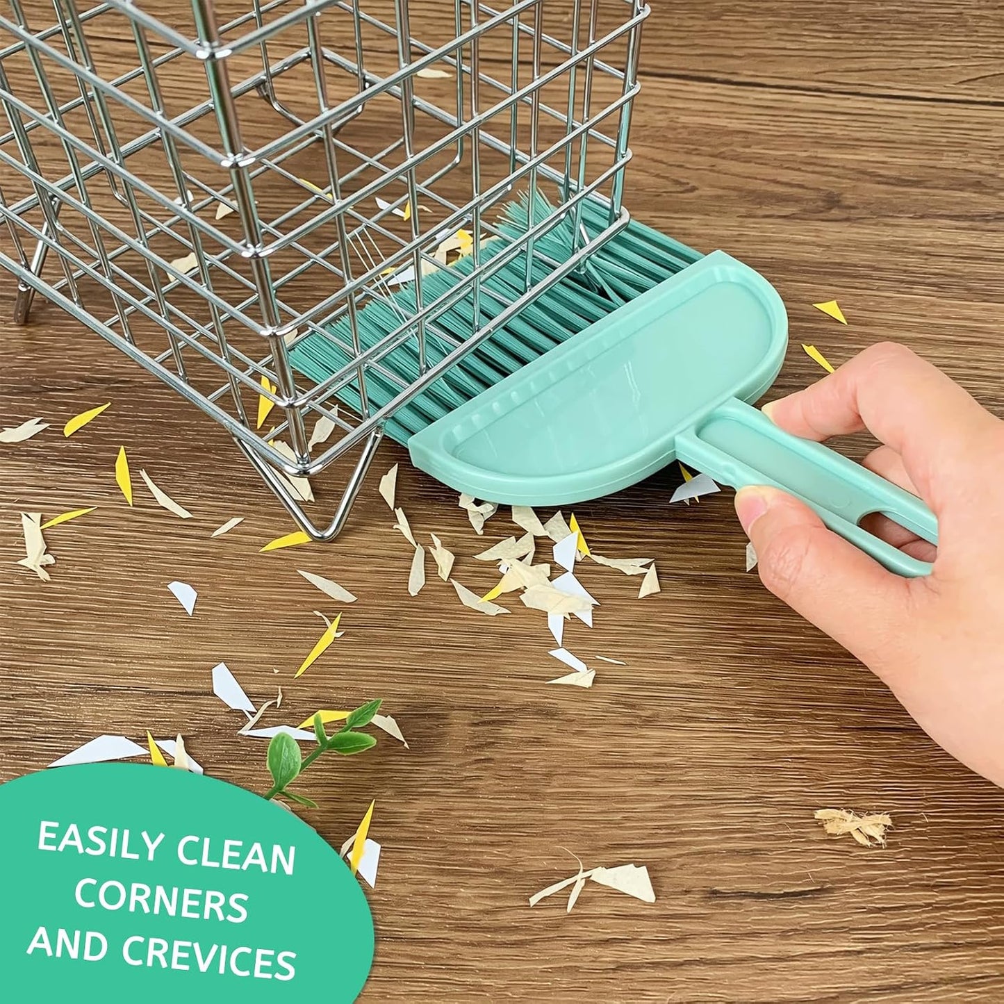 ZUFECY Mini Broom and Dustpan Set, Small Handheld Brush for Car Keyboard Desk Cleaning, Compact Sweeper for Chinchilla Hamster Bunny Small Pet Cage, Blue and Pink (2 Pack)