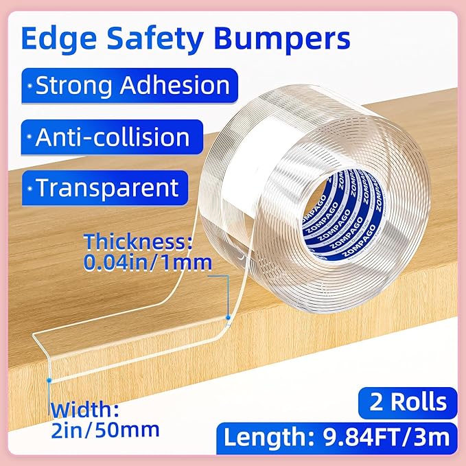 Clear Soft Corner Protectors for Furniture Strip, 2in x9.84FT, 2 Rolls - Image 2