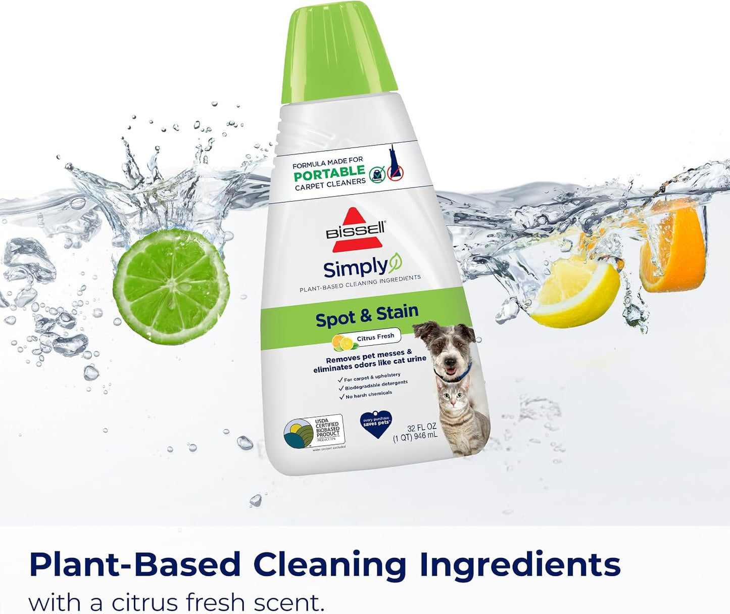 Bissell Simply Spot & Stain Portable Carpet Cleaner Formula, 32 oz, 3368 | Simple formula for portable carpet cleaner use; 32 oz for quick spot & stain removal
