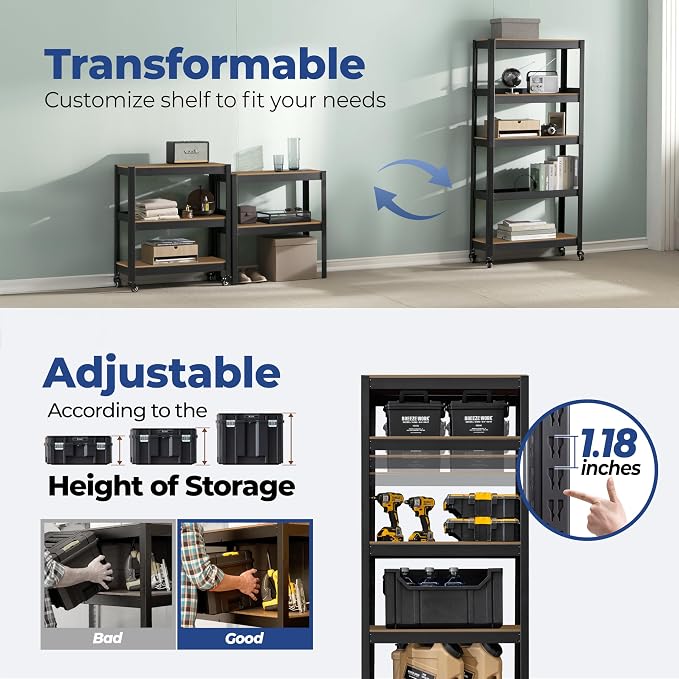 HOMEDANT House 5-Tier Metal Rolling Cart Shelf Rack Casters Heavy Duty - Image 11
