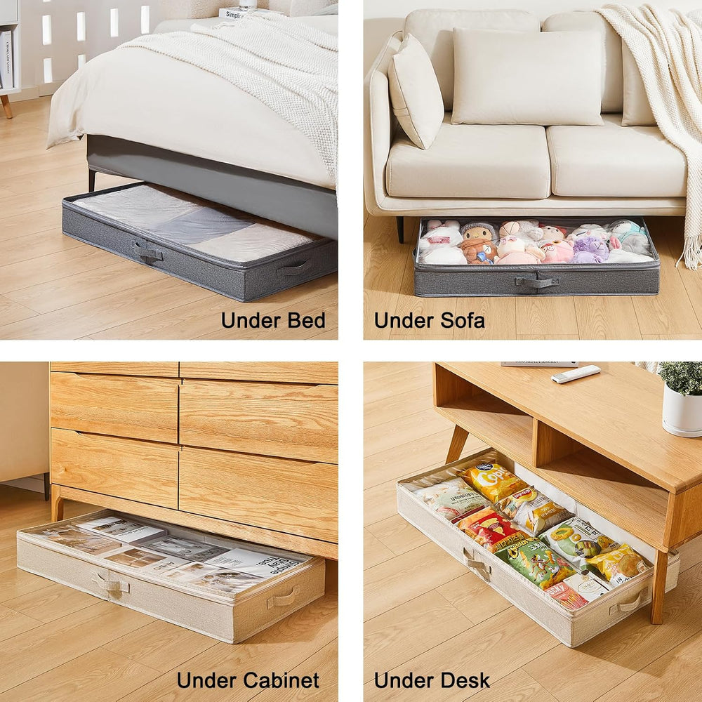 Berdeng 3 Pack Under Bed Storage Containers, Low Profile Underbed Shoes and C...
