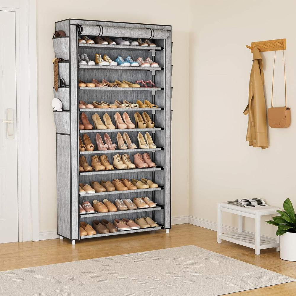 VTRIN Tall Shoe Rack with Cover, 10 Tier Shoe Organizer Storage for 50-55 Pai...