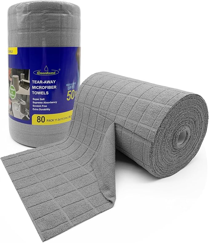 Greenfound Microfiber Cleaning Cloth Roll -80 Pack, Tear Away Towels by Greenfound