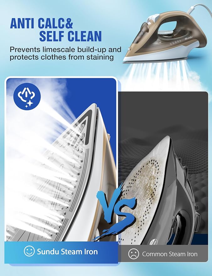 Large Irons Steamer for Clothes, 1500W Iron Non-Stick Ceramic Soleplate - Image 3