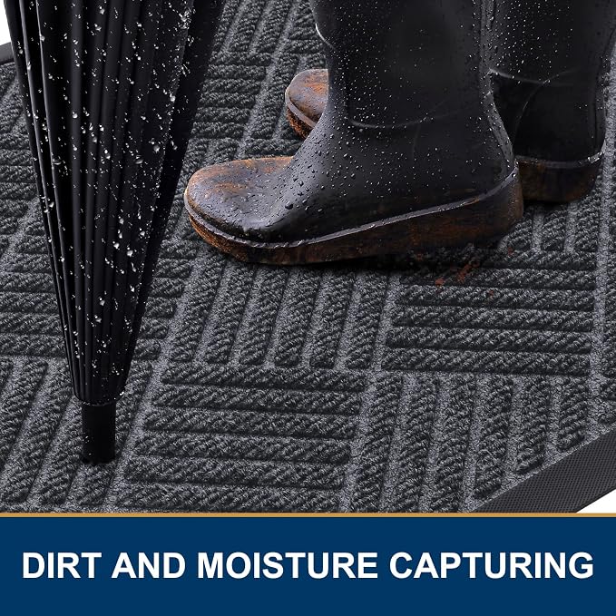 Smiry Front Door Mat Outside Entrance, Heavy Duty Outdoor Indoor Natural Rubber - Image 3