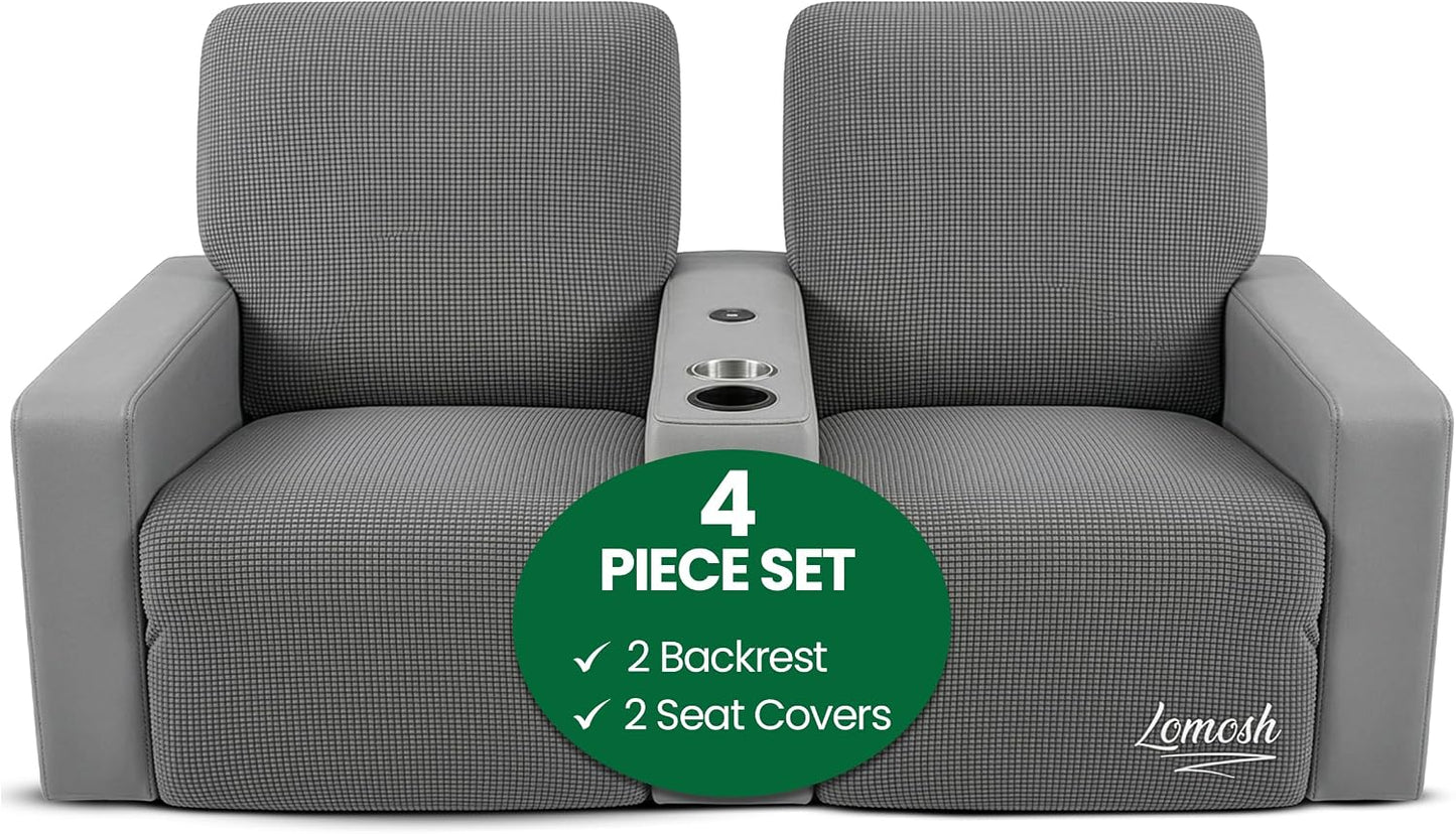 RV Recliner Covers Set of 4 for Loveseat – Stretch RV Theater Seating Covers Compatible with Thomas Payne RV Recliners – Camper Loveseat Cover for Travel Trailer, Motorhome & RV Furniture (Gray)