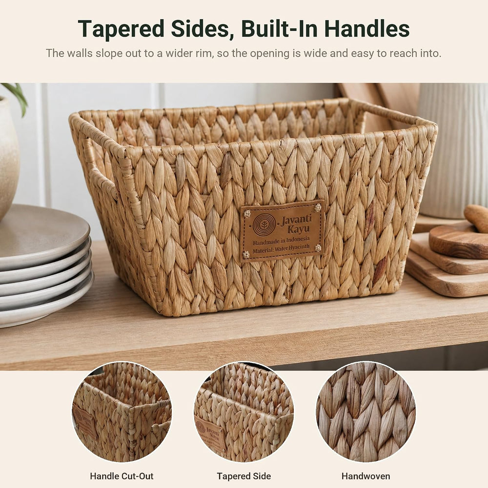 Wicker Storage Baskets with Handles, 2 Pack, 12" x 7" x 6" | T...