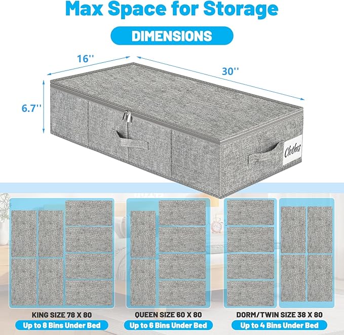Under Bed Storage Container Bin 3 Pack, Low Profile Foldable Underbed Clothes - Image 6