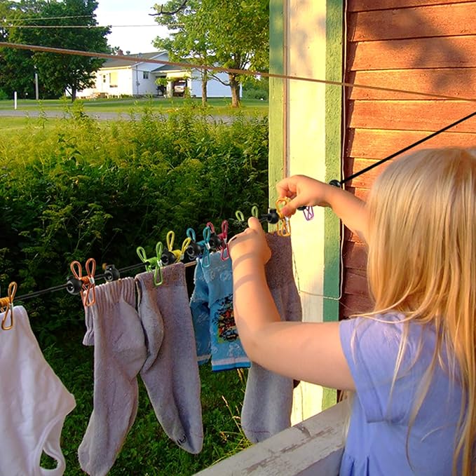 2 Pack Camping Clothesline Portable 12 Clothespins, Retractable Clothes Line - Image 5