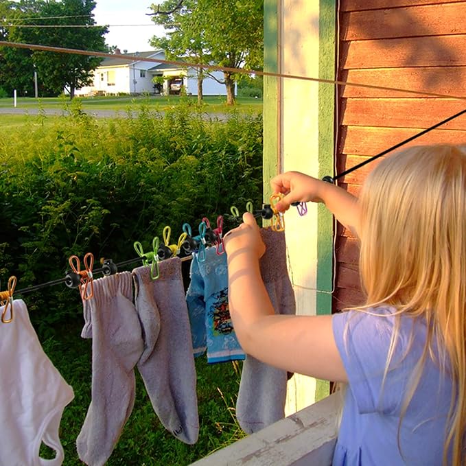 2 Pack Camping Clothesline Portable 12 Clothespins, Retractable Clothes Line - Image 5