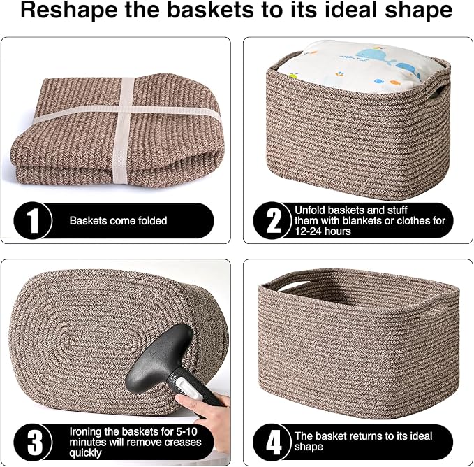 Storage Baskets for Organizing Shelves, Woven Cotton Rope Bins for Baby Nursery - Image 7