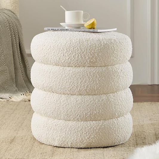 Round Ottoman with Storage Boucle Ottoman Stool with Storage Removable Lid by Krcix