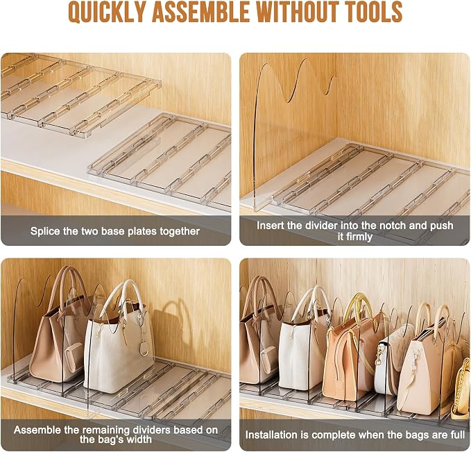 Bag & Purse Organizer for Closet, 2 Pack Adjustable Clear Handbag Storage Holder - Image 8