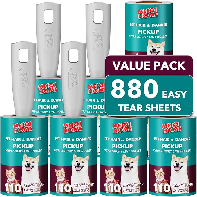 Lint Rollers for Pet Hair Extra Sticky, 880 Sheets Mega Value Set Lint Roller by MEIQIHOME