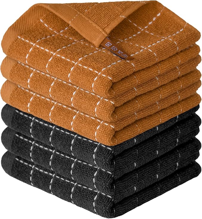 Artoid Mode Checkered Designed Cotton Black Caramel Terry Kitchen Dish Cloths by ArtoidMode