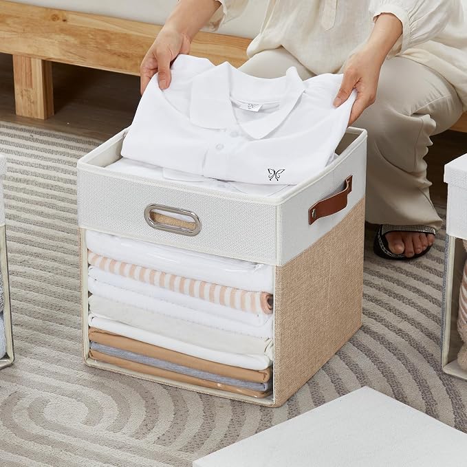 Fabric Storage Cubes with Clear Windows and Lids, Decorative Storage Boxes