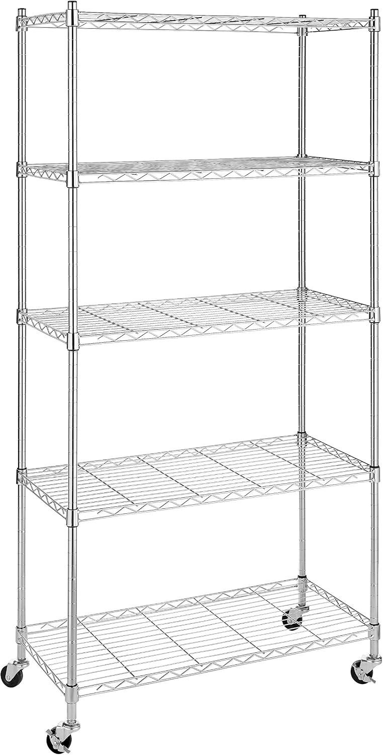 Whitmor 5 Tier Shelving Unit, Adjustable Storage Shelves with Wheels, 400 lbs...