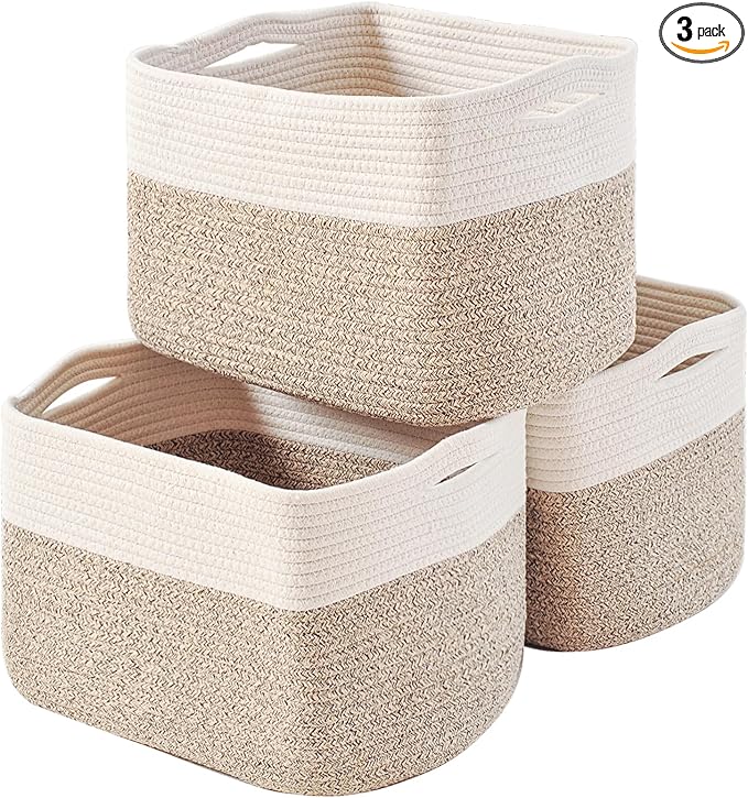 Storage Baskets for Organizing, Woven Cotton Rope Basket for Storage Books by ICERZCZ