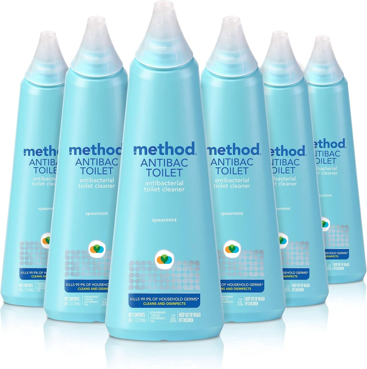 method Antibacterial Toilet Bowl Cleaner, Spearmint, 24 fl oz, 6 Pack | Kills 99.9% of Household Germs, Tough on Grime, Cleans and Sanitizes in One Step, Use on Toilet Bowls, Seats, and Under Rim