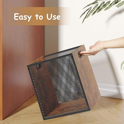 Retro Office Trash Can, Iron and Wood Combination Bedroom Garbage Can, - Image 3