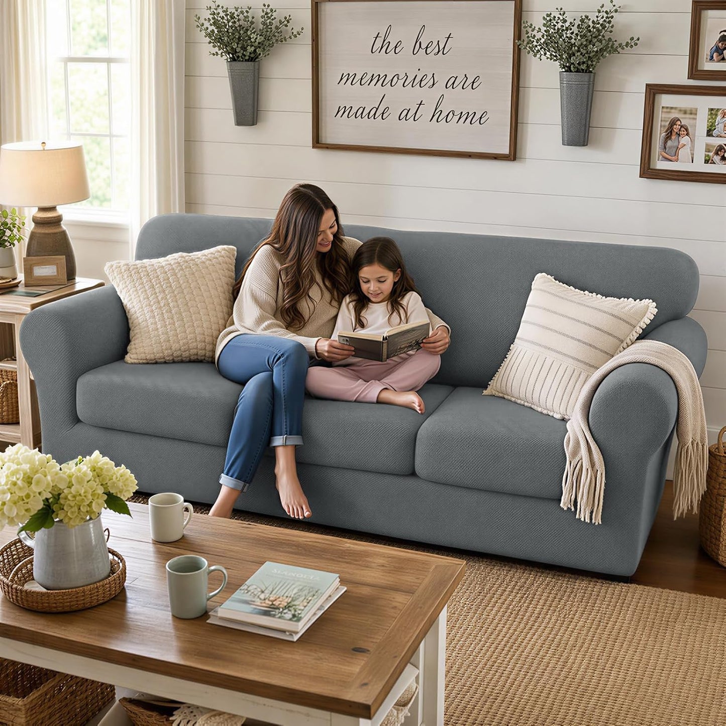 XINEAGE 2026 New 4 Pieces Couch Covers for 3 Cushion Couch Super Stretch Thick Soft Sofa Cover Anti Slip Sofa Slipcover Dogs Cats Furniture Protector (Light Gray, 71"-91")