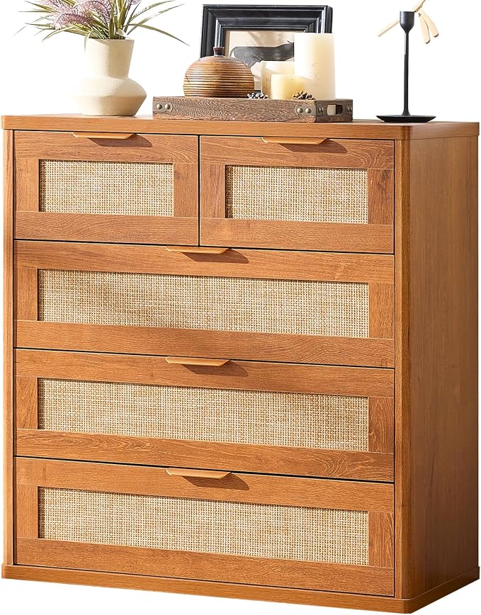 LEYAOYAO Rattan Dresser for Bedroom, 33.5" Tall Chest of Drawers, Modern 5 by LEYAOYAO-Findtheshiningpointofyourideallife%EF%BC%81