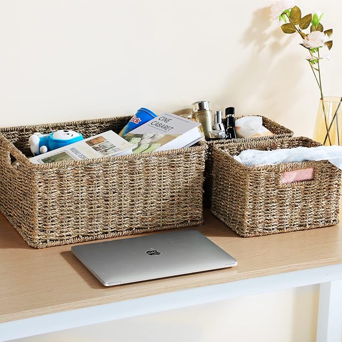 HOONEX Large Wicker Baskets for Storage, Seagrass Baskets - Image 6