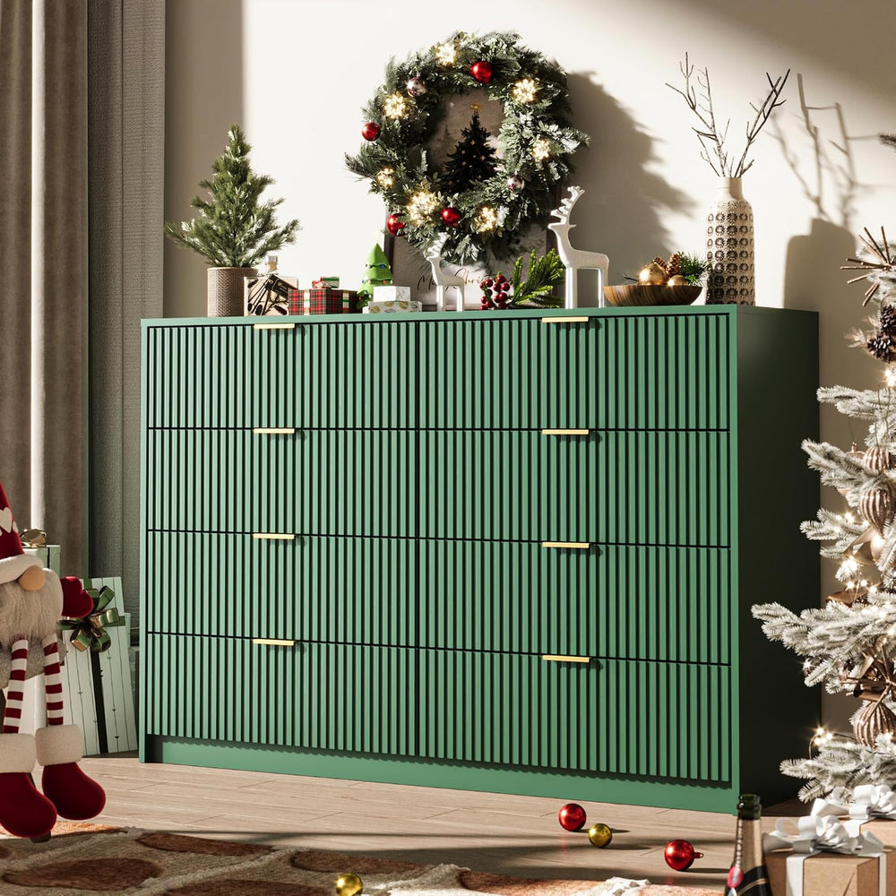 MAISONARIA Green Dresser for Bedroom, 8 Drawer Double Dresser, Modern Chest o...