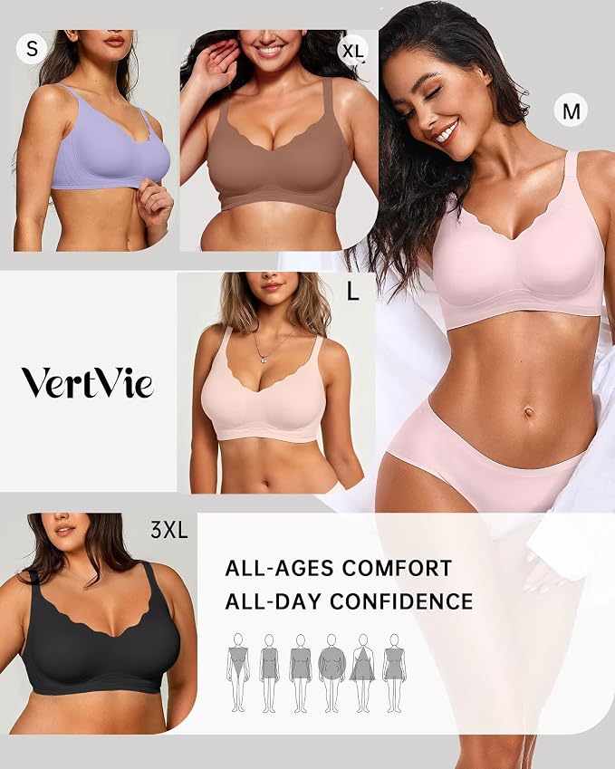 Vertvie Womens Seamless Bras No Underwire Supportive Wireless Push Up Full - Image 6