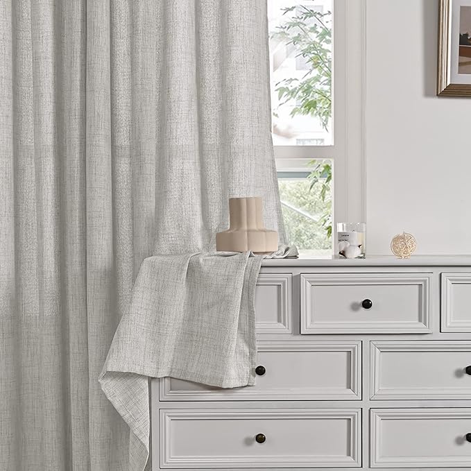 YoungsTex Linen Semi Sheer Curtains 90 Inch Length 2 Panels, Light Grey Light - Image 8