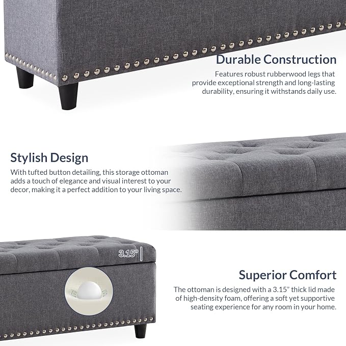BELLEZE 47" Storage Ottoman, Storage Bench - Image 8