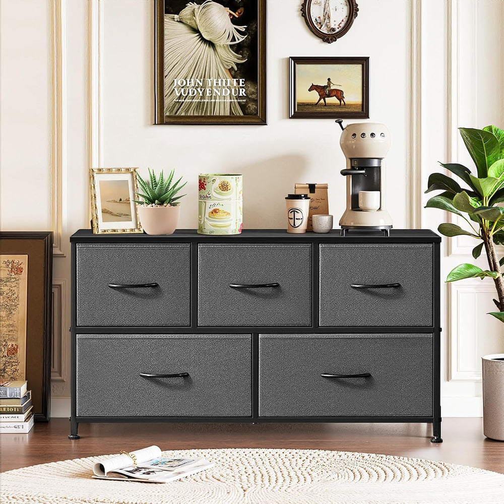 5-Drawer Dresser for Bedroom, Anti-Tip Wide Storage Organizer Fabric