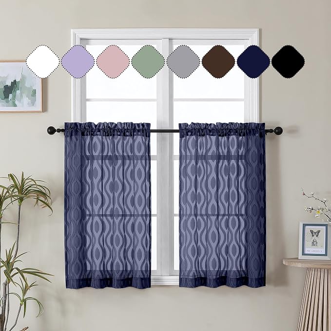 Aiyufeng Navy Blue Sheer Curtains Tiers 36 Inch Length, Light Filtering Soft by Aiyufeng