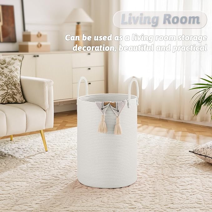 Laundry Basket, Woven Cotton Rope Laundry Hamper, 40L - Image 2