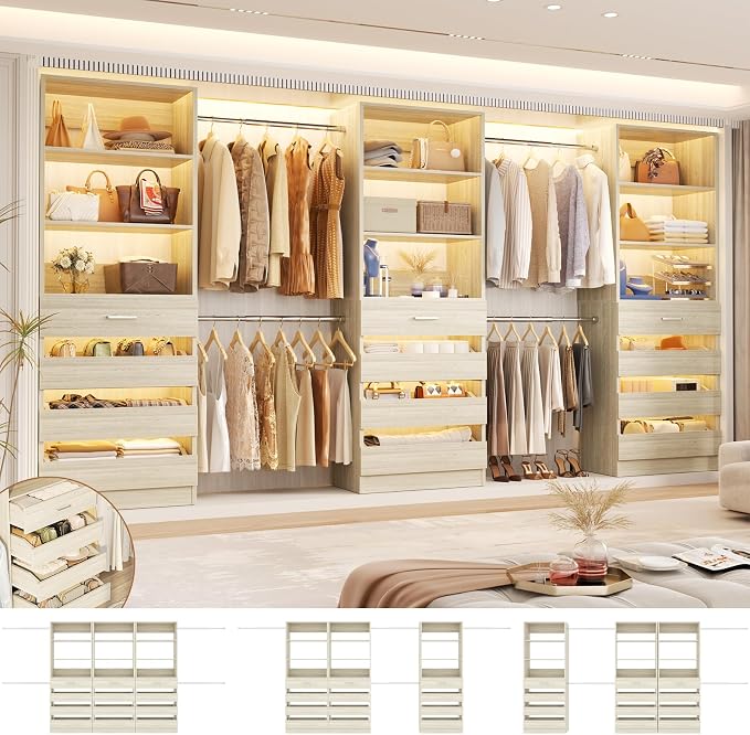 Aheaplus Closet System with 12 Drawers, 8.5-11.5Ft Wood Closet Organizer System - Image 3