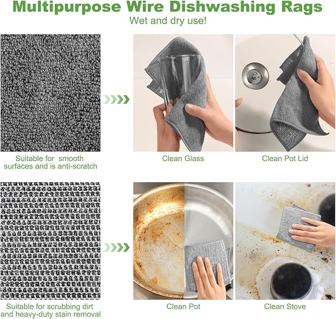 10 Counts Multipurpose Wire Dishwashing Rag, Non Scratch Wire Dishcloth - Image 5