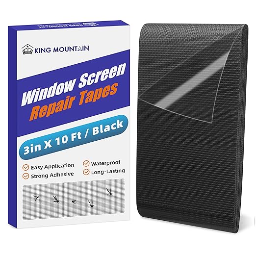 KING MOUNTAIN Black Window Screen Repair Tape, 3inX10FT Heavy Duty Screen by ForABetterHomeLife
