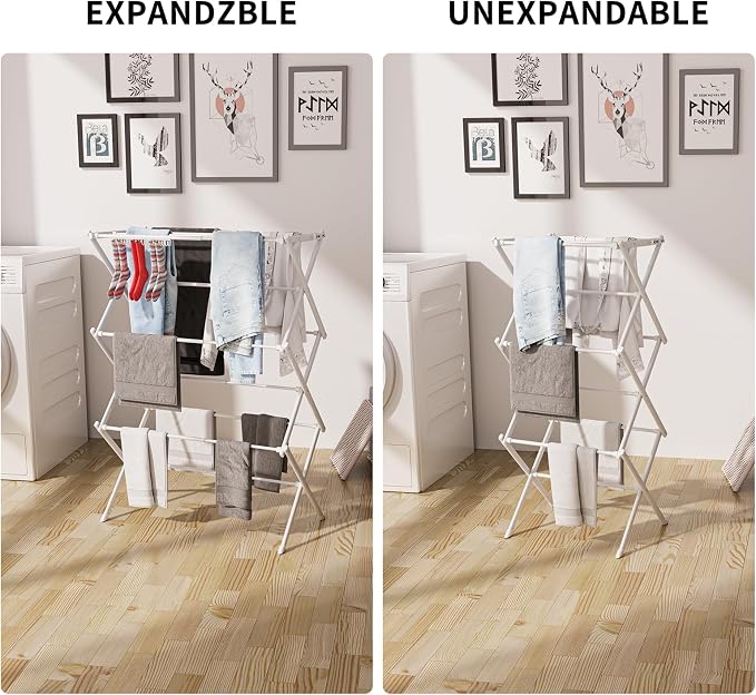 3 Tier Clothes Drying Rack, Foldable & Portable Clothing Drying Rack, - Image 2