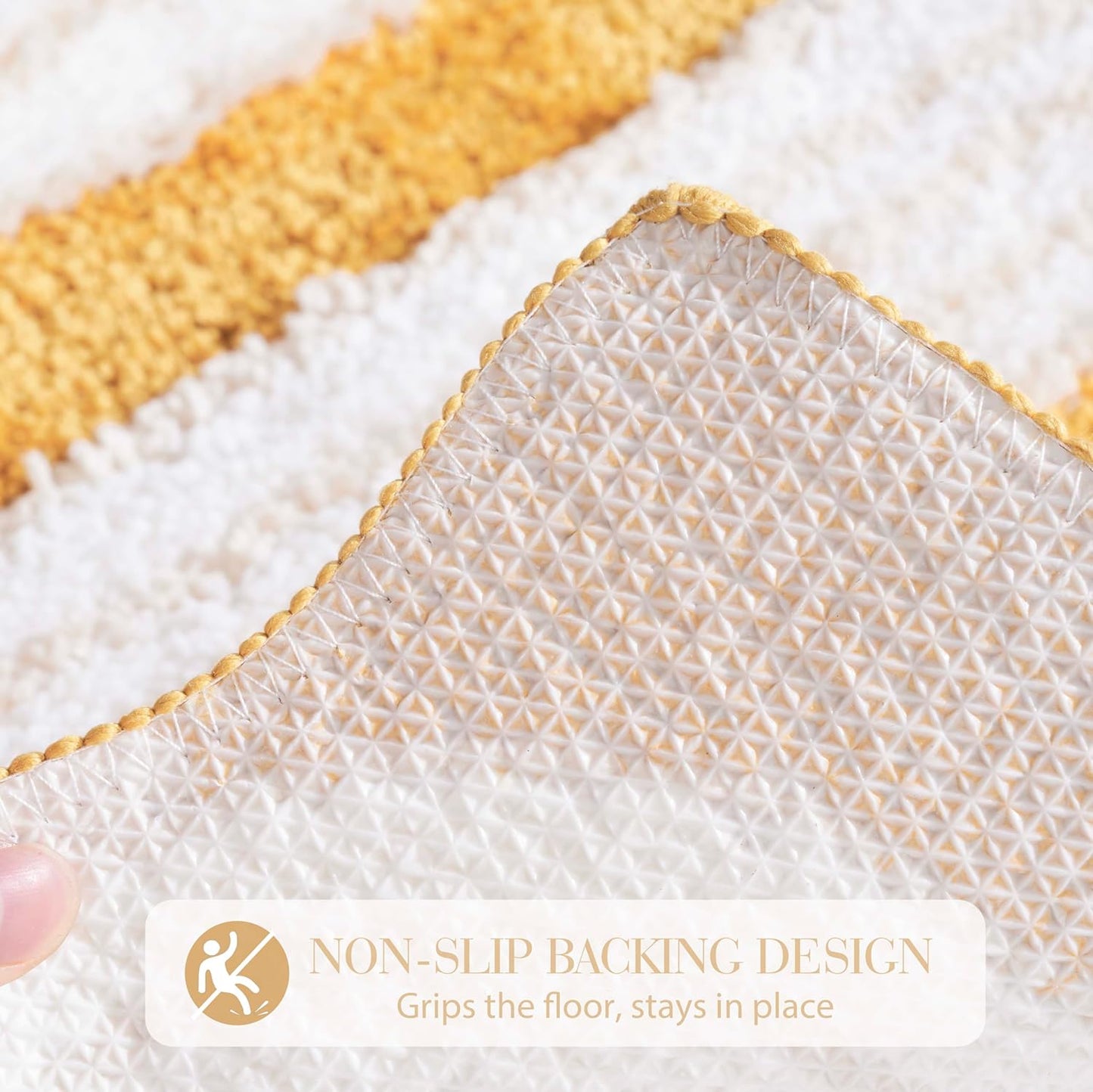 Unique Boho Bathroom Rugs, Cute Bath Mat with Funky Design, Fun Bohemian Decor for Bathroom Bedroom, Machine Washable Soft Non-Slip Bath Rug, 30" X 20", Mustard Yellow