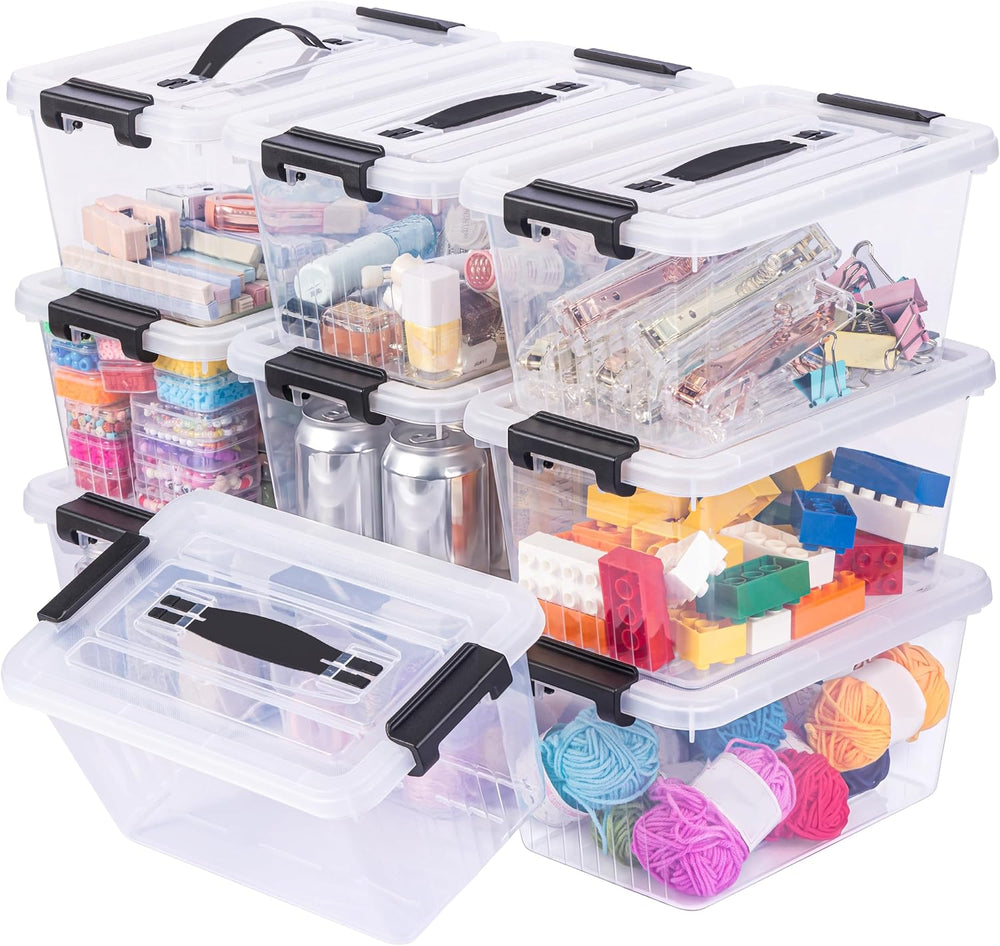 OUTUXED Storage Bins with Lids 10 Pack 7Qt Clear Stackable Containers Boxes