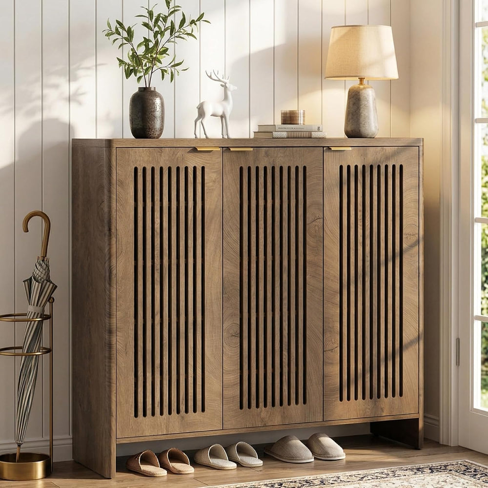 Tribesigns 5-Tier Shoe Cabinet with 3 Doors, Wooden 30 Pairs Shoe Storage Cab...