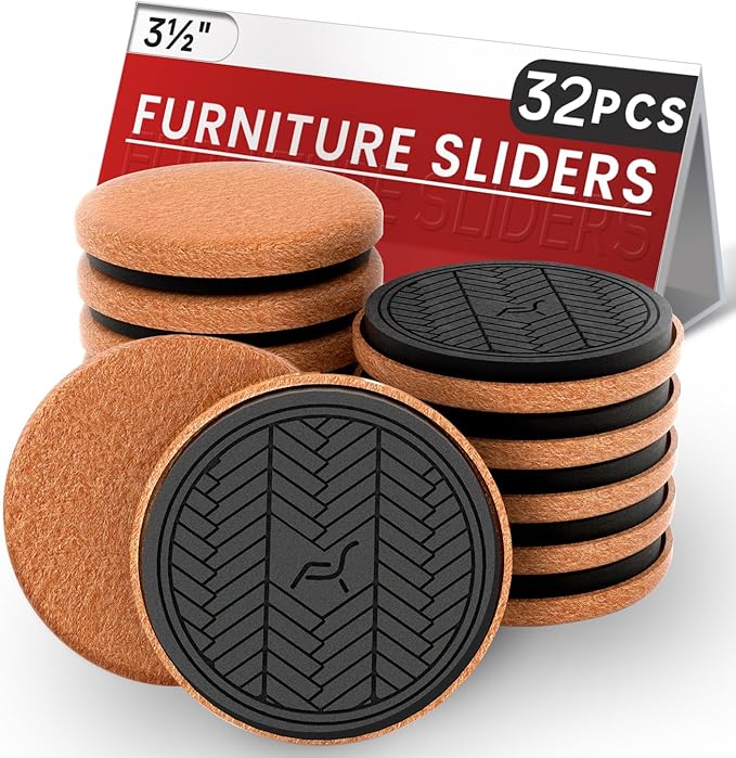 Felt Furniture Sliders for Hardwood Floors, PISAO 32 PCS 3 ½” Heavy Duty by PISAO