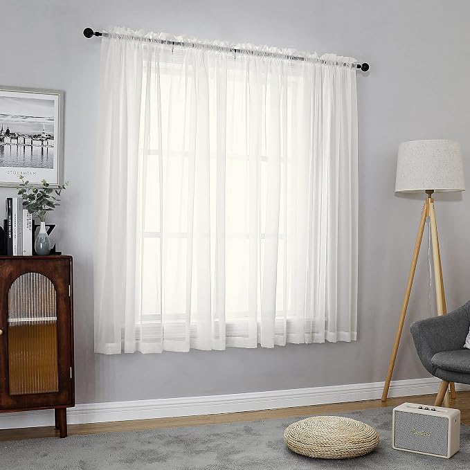 Chyhomenyc Ivory Sheer Curtains 54 Inch Length 2 Panels - Image 3