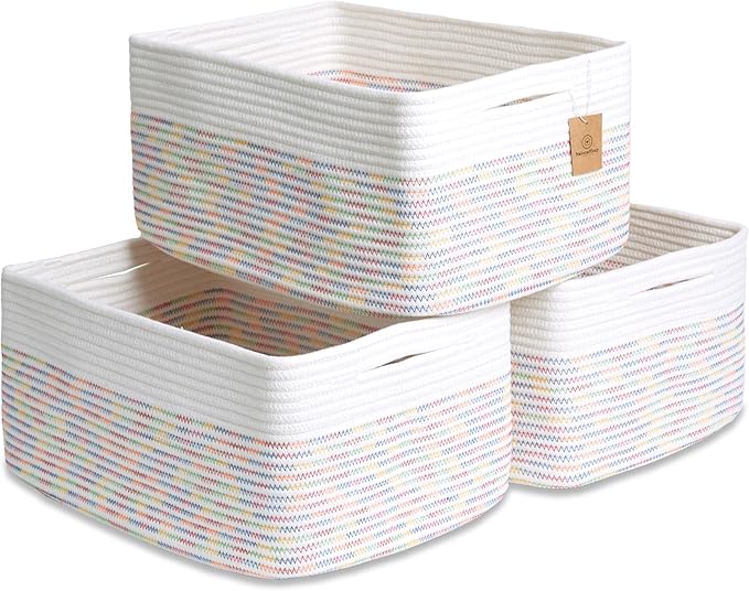 NaturalCozy Storage Baskets 16.8”x13”x7.6” Cotton Rope Woven Baskets by NaturalCozy
