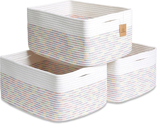 NaturalCozy Storage Baskets 16.8”x13”x7.6” Cotton Rope Woven Baskets by NaturalCozy
