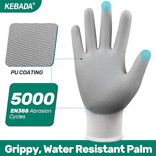 Kebada W1 Work Gloves for Men and Women, 12 Pairs Touchscreen Safety Gloves - Image 2