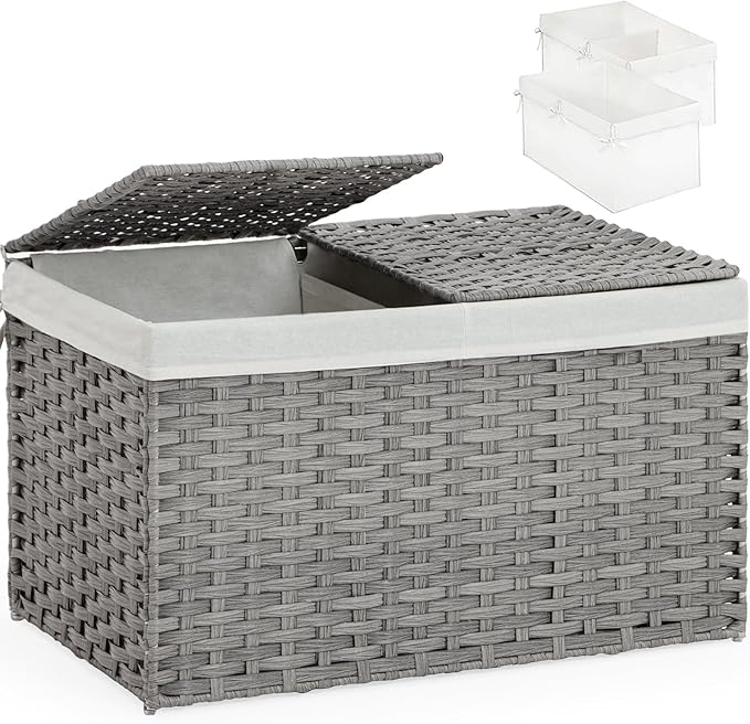 Storage Basket with Lid Rattan, Woven Storage Baskets with 2 Separate Lids by SETVSON